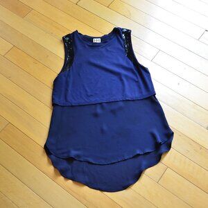Haute Hippie Tunic Top Blue Sleeveless Sequin Accents Layered Silk Blend Size S